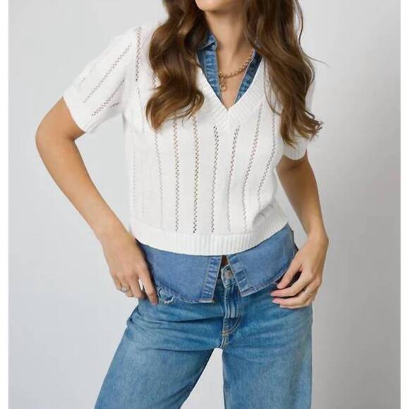 CENTRAL PARK WEST Tops - NEW CENTRAL PARK WEST kendall tencel twofer blouse in ivory denim blue